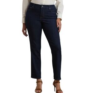 Lauren Ralph Lauren Womens Mid Rise Straight Leg Jeans Dark Wash Denim Pants‎
